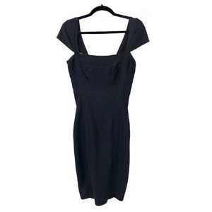 Herve Leger Kristen Black Mini Cap-Sleeve Bandage Bodycon Dress Small